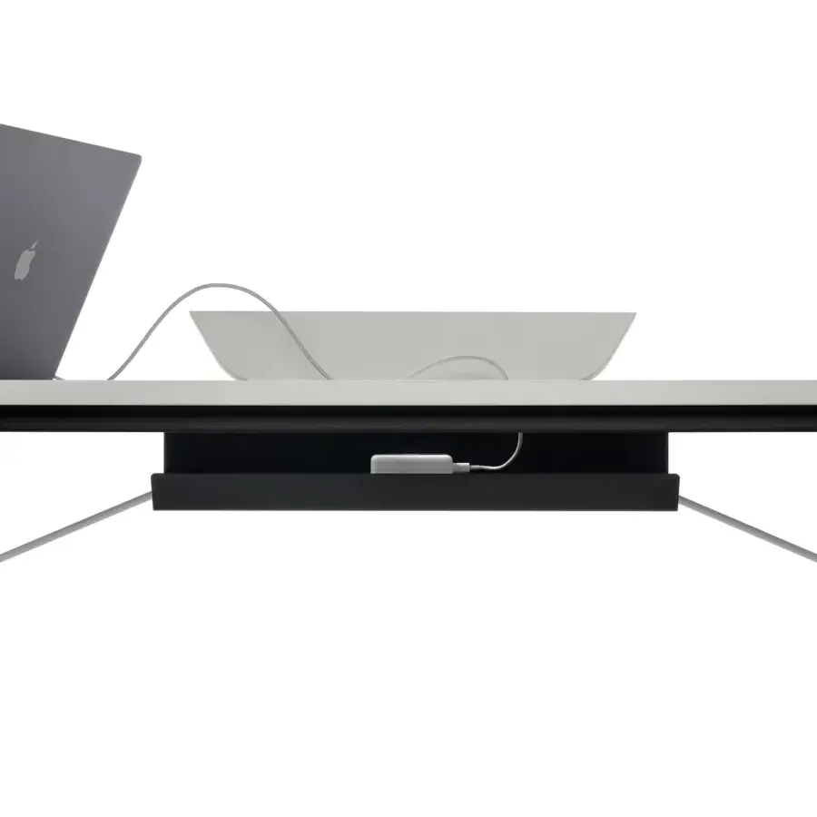 Distinguished MDF Italia 20.Venti desk built with melamine in matt white and a graphite grey steel frame with epoxy powder finish