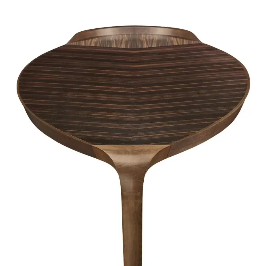 Superior Giorgetti Erasmo desk with fluid lines built in canaletto walnut and ebony macassar with chevron grain finish