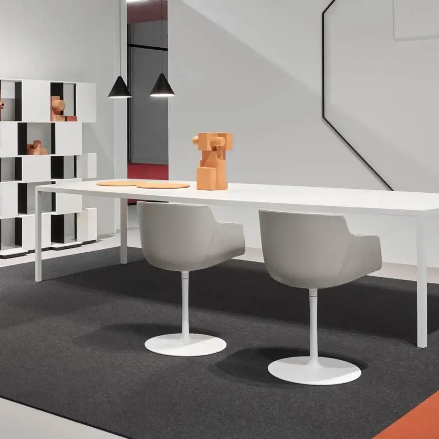 Exceptional MDF Italia Flow chair with light gray leather upholstery and matte epoxy powder coated aluminum leg