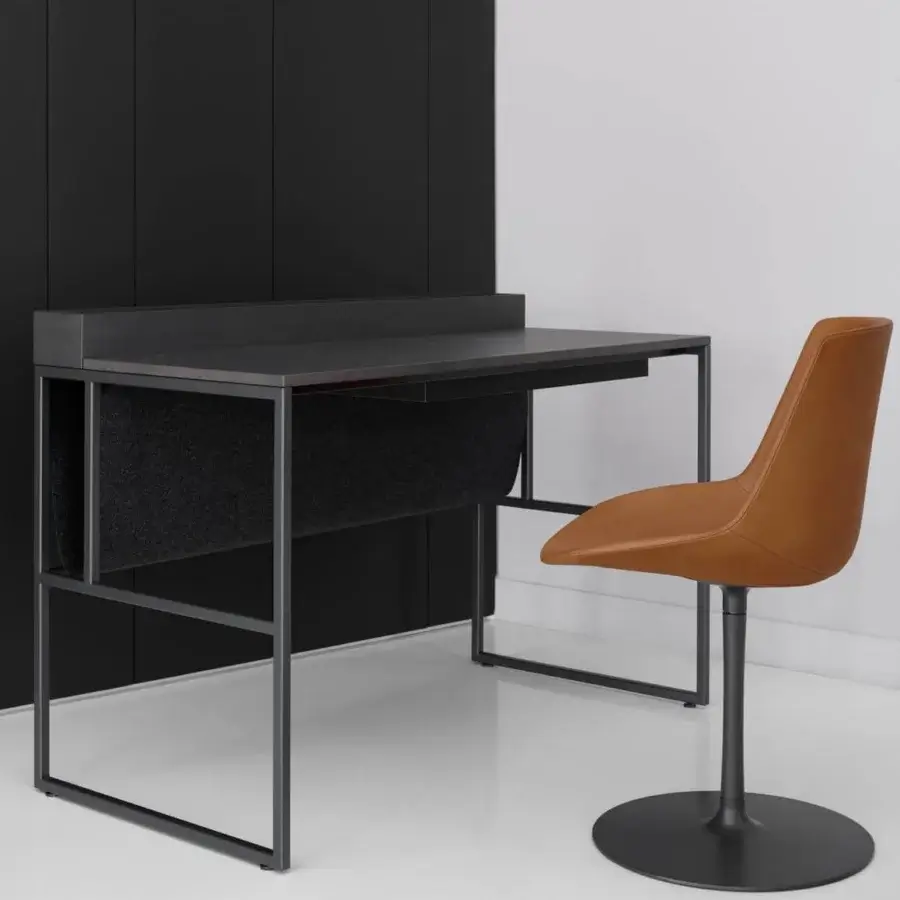 Distinguished MDF Italia Flow chair with light-brown Nuvola leather, micro-perforated interior and powder-coated aluminum base