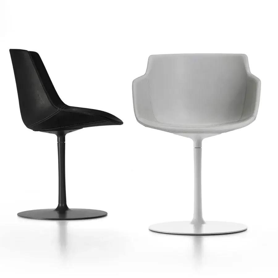Superior MDF Italia Flow chair with sleek black Nuvola leather upholstery, micro-perforated detailing and powder-coated aluminum base