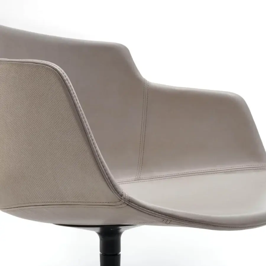 Lavish MDF Italia Flow chair with Nuvola leather upholstery, smooth grain and 360° swivel base in black