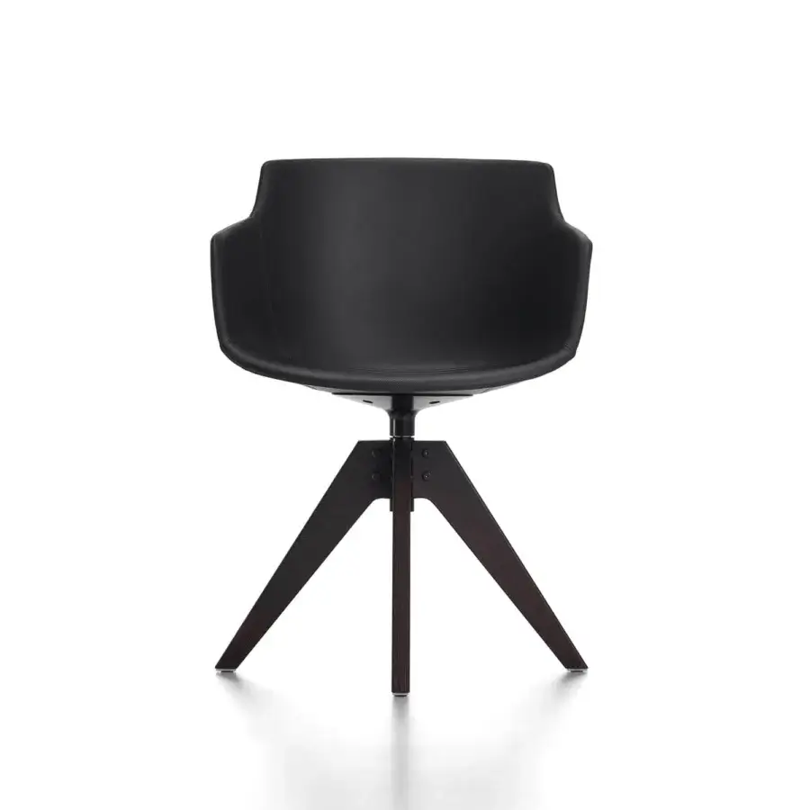Distinguished MDF Italia Flow chair with padded black Nuvola leather and natural oak wood legs in transparent lacquer finish
