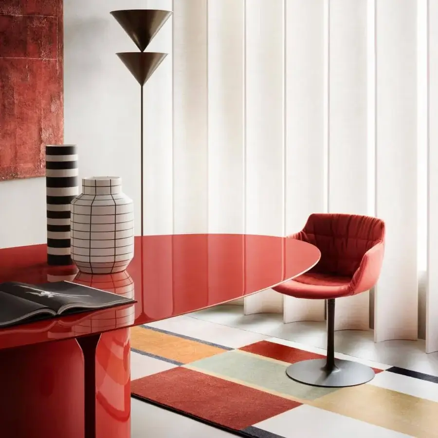 Exceptional MDF Italia Flow chair with vibrant red textile upholstery and matte painted aluminum base