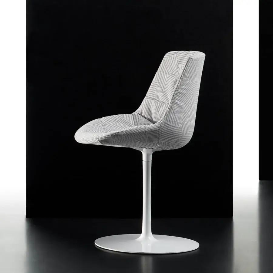 Superior MDF Italia Flow chair with geometric gray and white textile upholstery and matte white painted aluminum leg