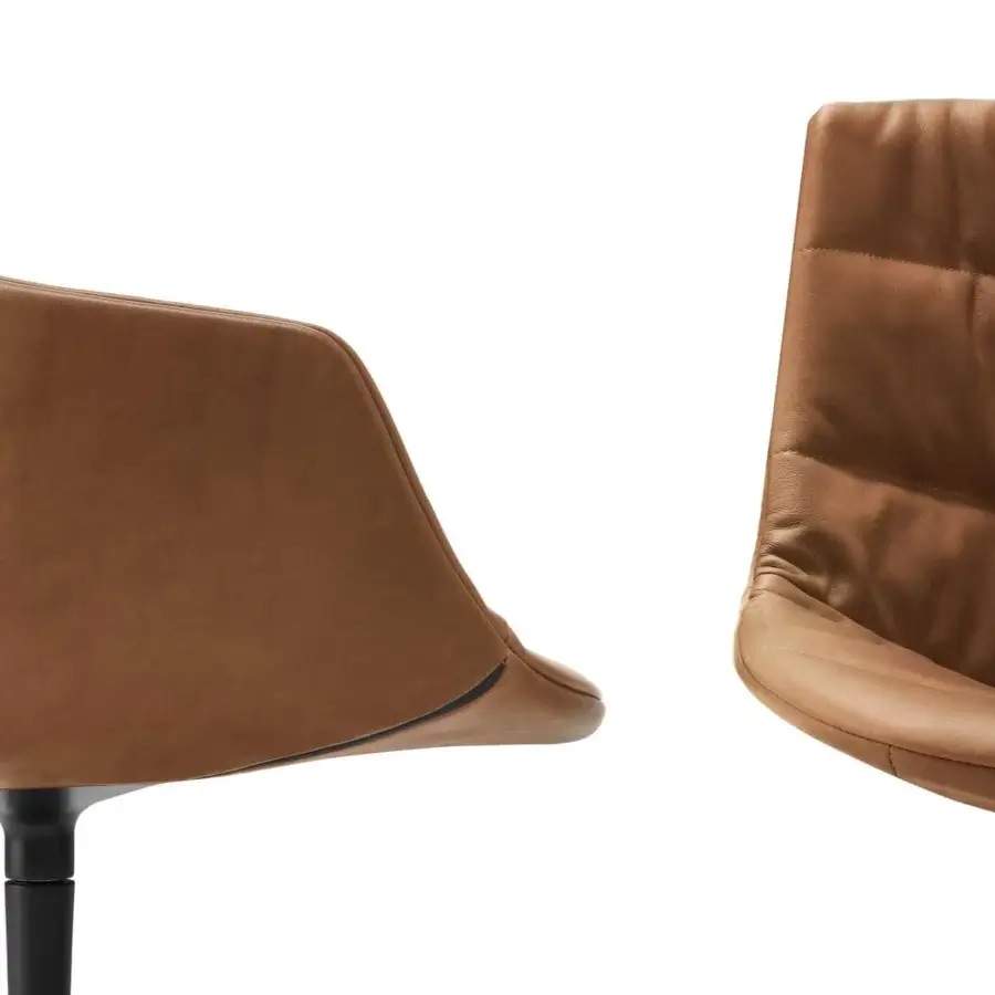 Distinguished MDF Italia Flow Textile chair with light brown upholstery and sleek aluminum base painted with epoxy powder