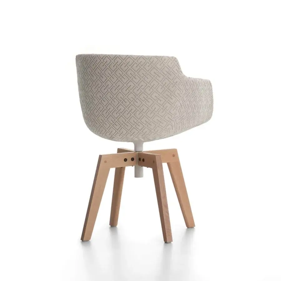 Sophisticated MDF Italia Flow Textile chair with geometric light beige and white textile upholstery and transparent-lacquered natural oak wood base