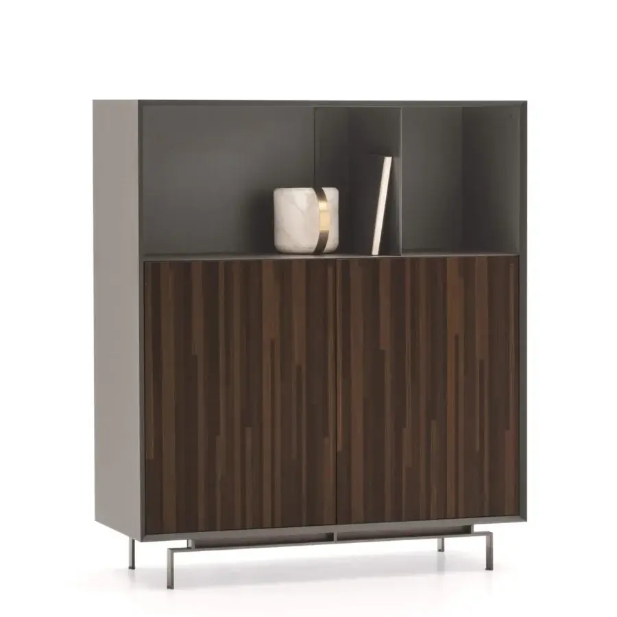 Exceptional Ditre Italia Eric cupboard with matte gray upper section and vertically-grained wood doors built with a sleek metal base
