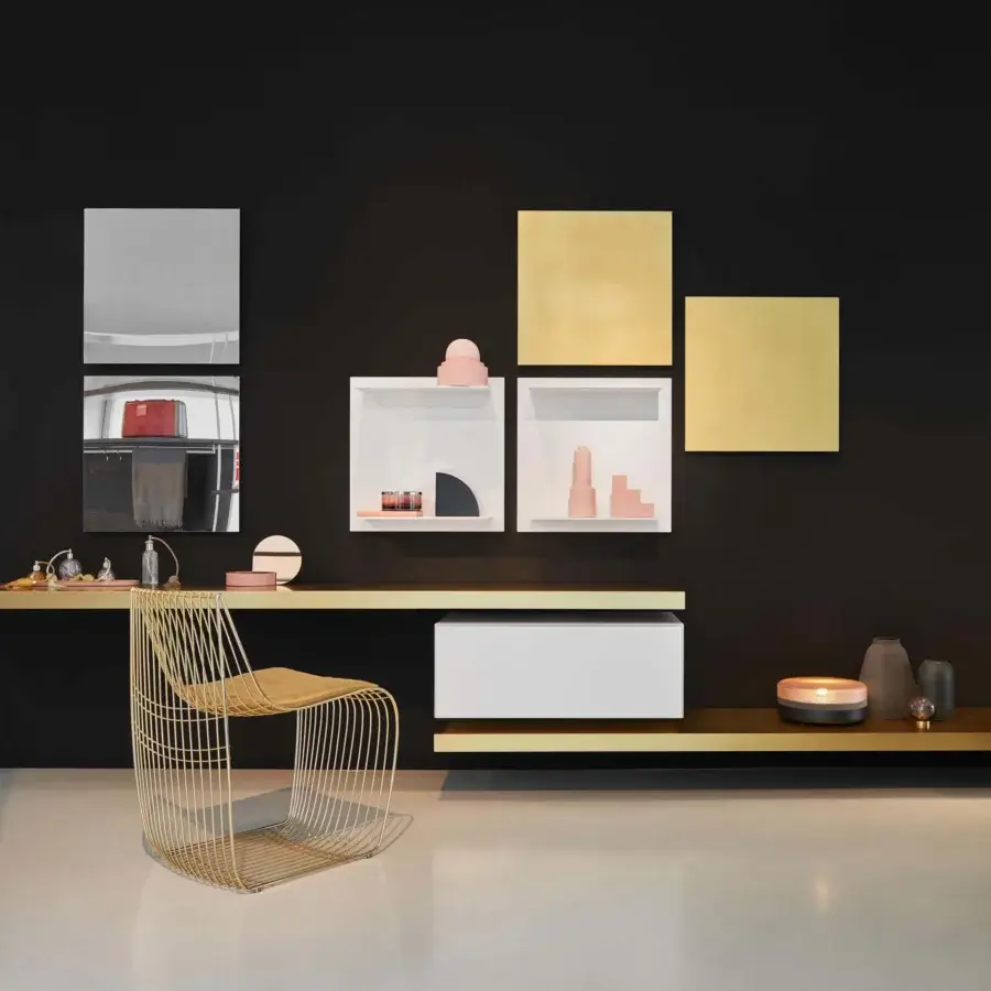 Refined MDF Italia Link shelf with MD wood fiberboards coated in matt white acrylic resin finish