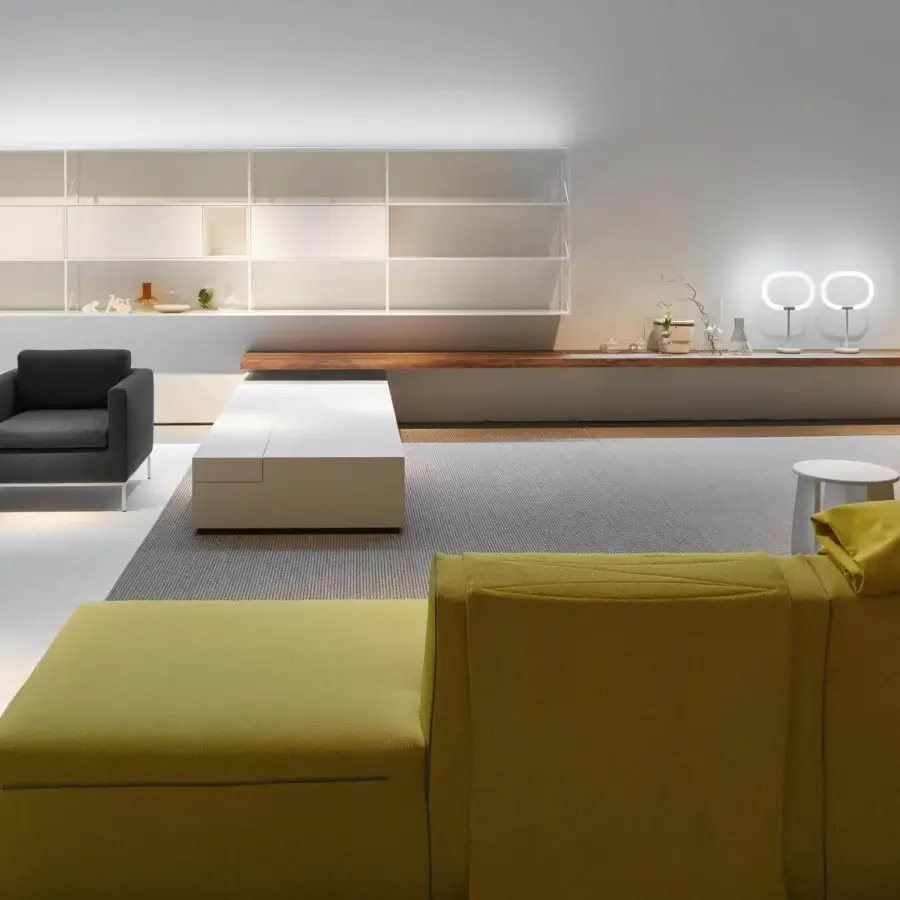 Elegant MDF Italia Link shelf with a grid structure crafted in matt white acrylic resin and wood fiberboards