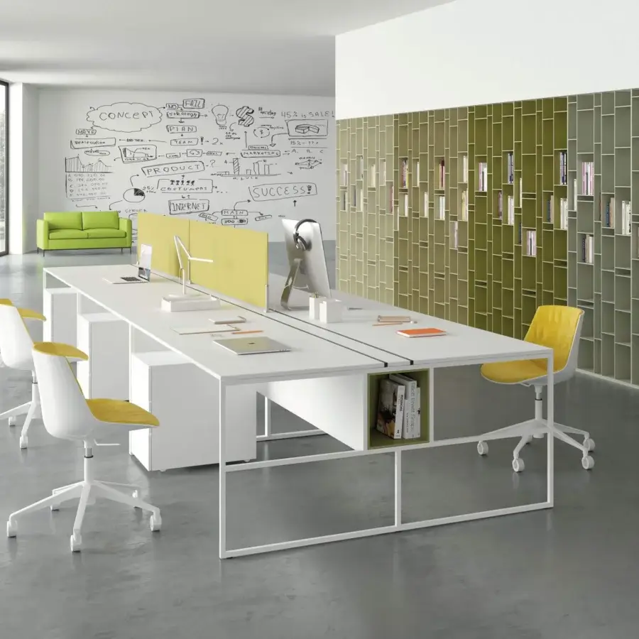 Distinguished MDF Italia Flow chair with curved polycarbonate shell upholstered in vibrant yellow textile and matt white painted aluminum base