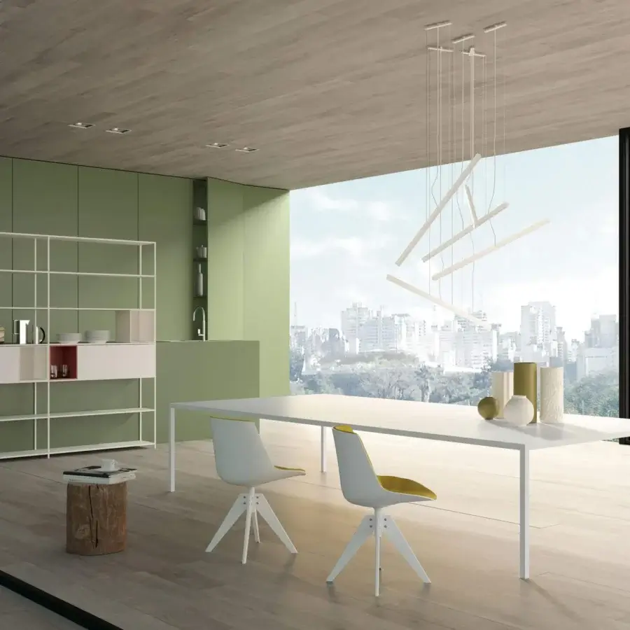 Exceptional MDF Italia Flow chair with a white plastic shell and light yellow padded seat crafted with a white aluminum pedestal base