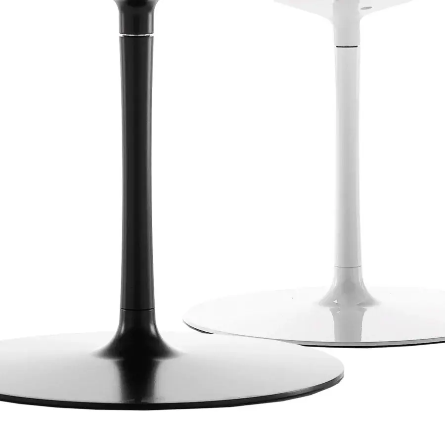 Elegant MDF Italia Flow chair with a tulip base crafted from aluminum in a matte black epoxy powder finish ensuring swivel function