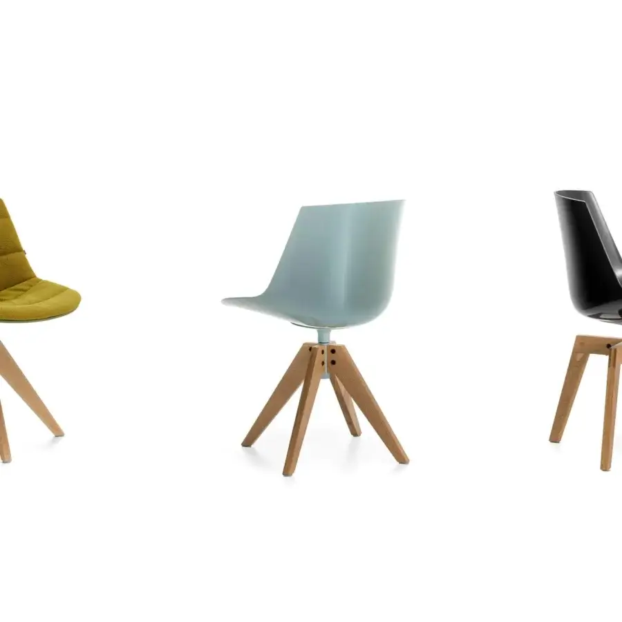 Exceptional MDF Italia Flow chair with quilted yellowish-green fabric and light-toned wooden base crafted for comfort
