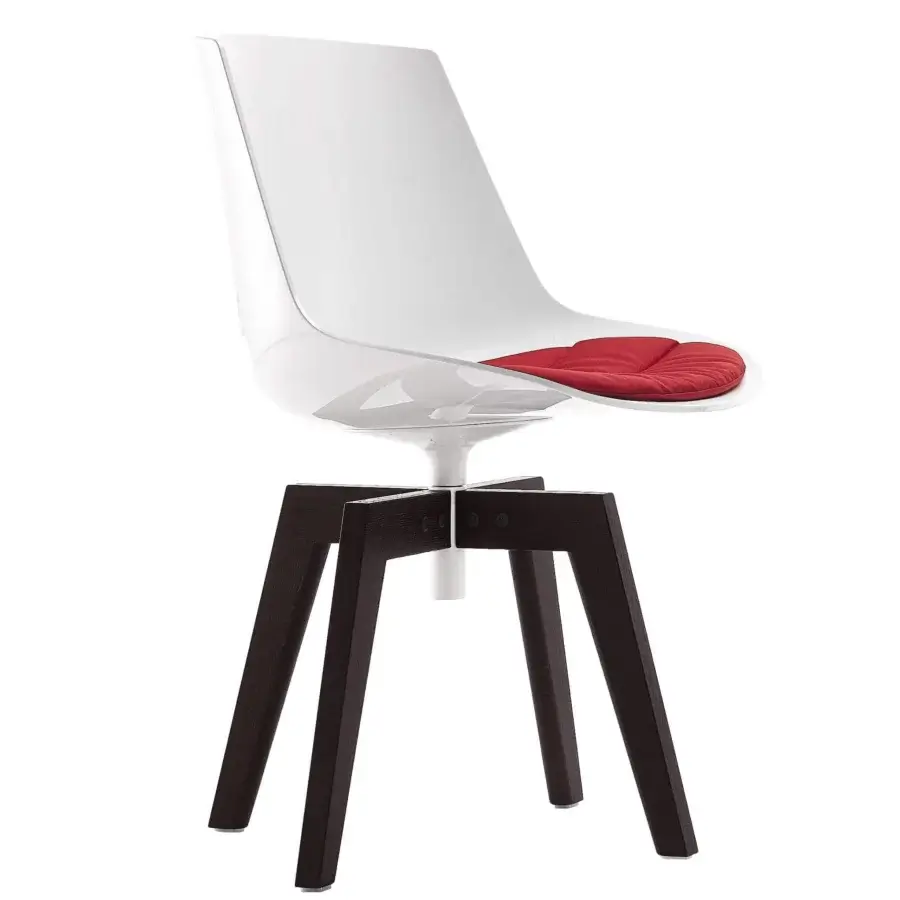 Superior MDF Italia Flow chair with thermoformed shell, removable red fabric upholstery and matte dark-toned wood base