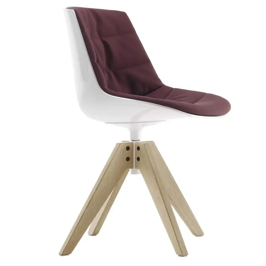 Superior MDF Italia Flow chair with white shell, reddish-brown quilted fabric upholstery and light-toned wooden base