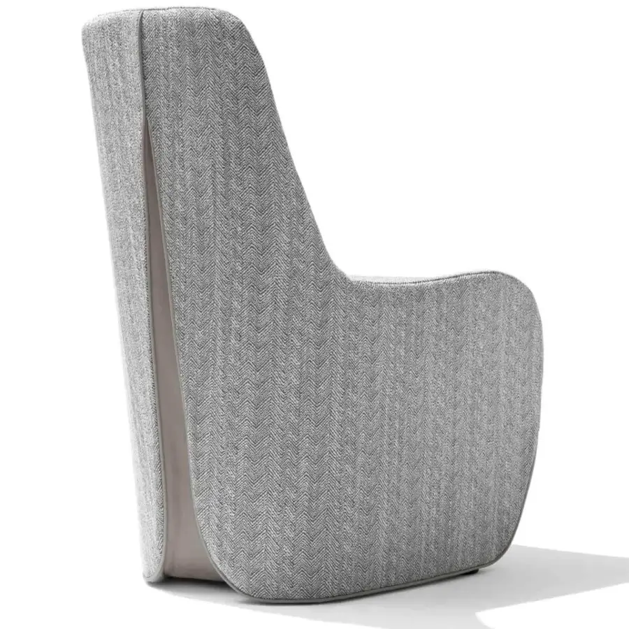 Distinguished Giorgetti Tie chair with textured herringbone textile upholstery and stylish leather detailing