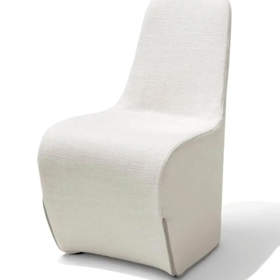 Distinguished Giorgetti Tie chair with refined white fabric upholstery and a stylish leather back detail