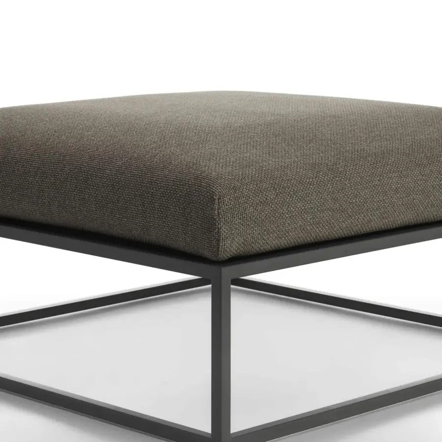 Exceptional MDF Italia Arpa ottoman with stainless steel structure in dark gray goffered finish and textured dark gray Tecno Strong fabric upholstery