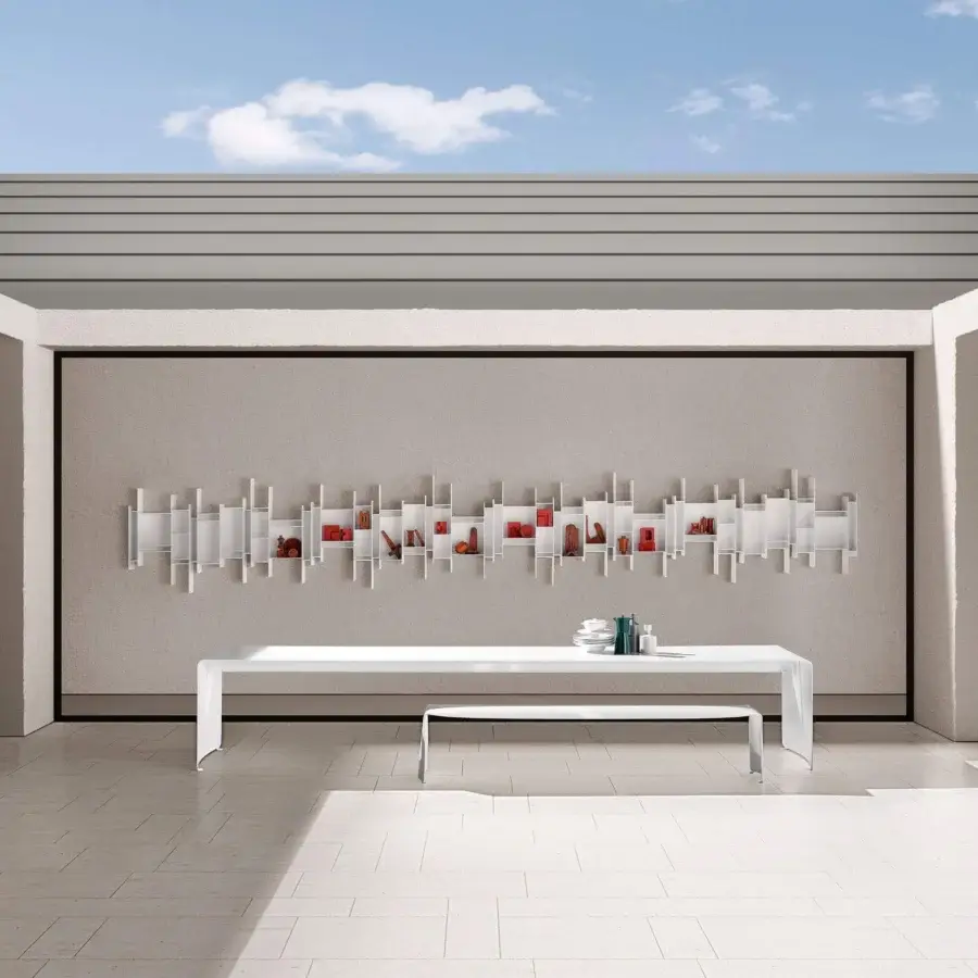 Elegant MDF Italia La Grande Table showcases a curved natural aluminum sheet with a sleek matt painted white finish