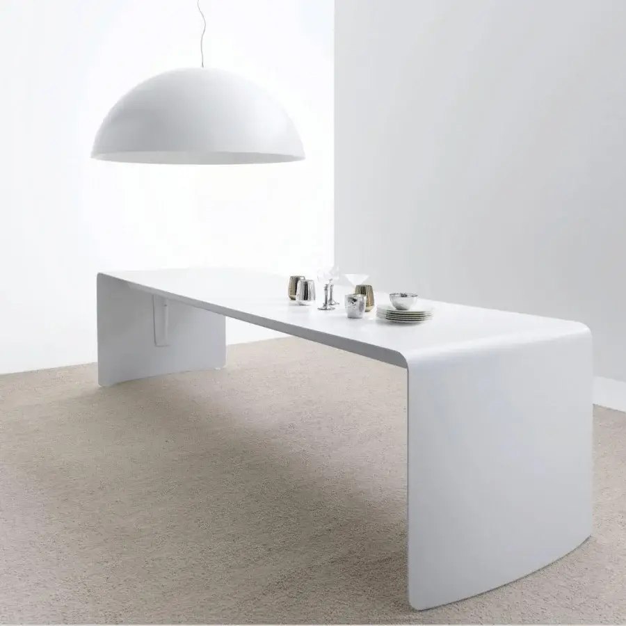 Distinguished MDF Italia La Grande table crafted with curved matt painted white aluminum creating a monolithic form