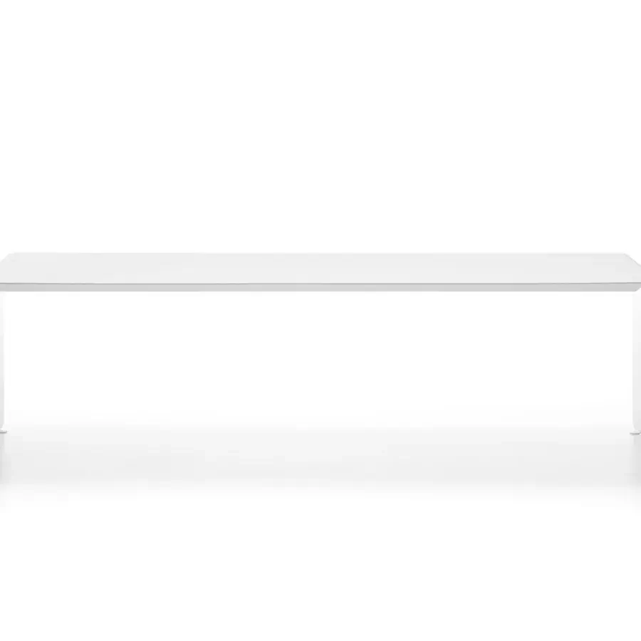 Distinguished MDF Italia La Grande table crafted with a curved natural aluminum sheet in gloss painted white finish
