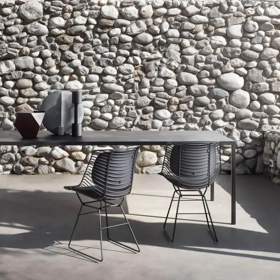 Superior MDF Italia Tense Outdoor table with dark gray aluminum sheet construction and goffered painted finish