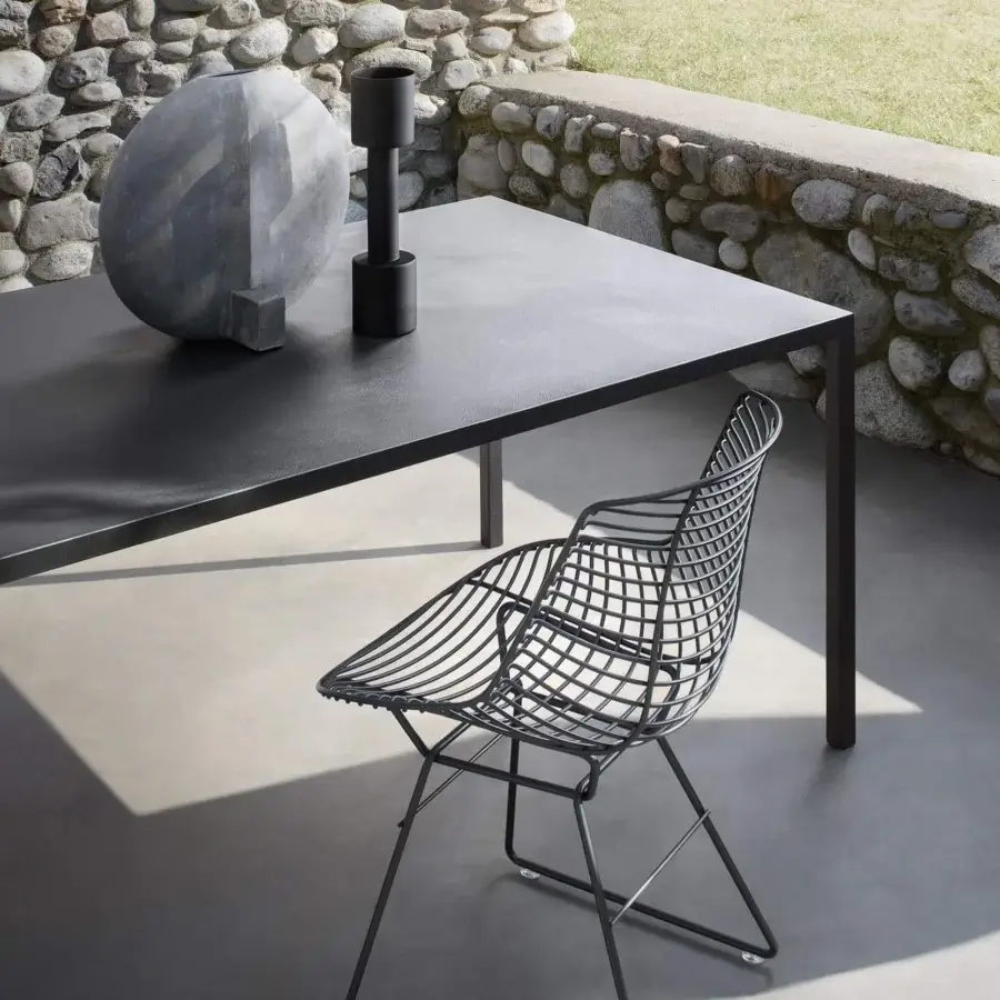 Exclusive MDF Italia Tense Outdoor table with dark gray aluminum sheet and goffered painted finish