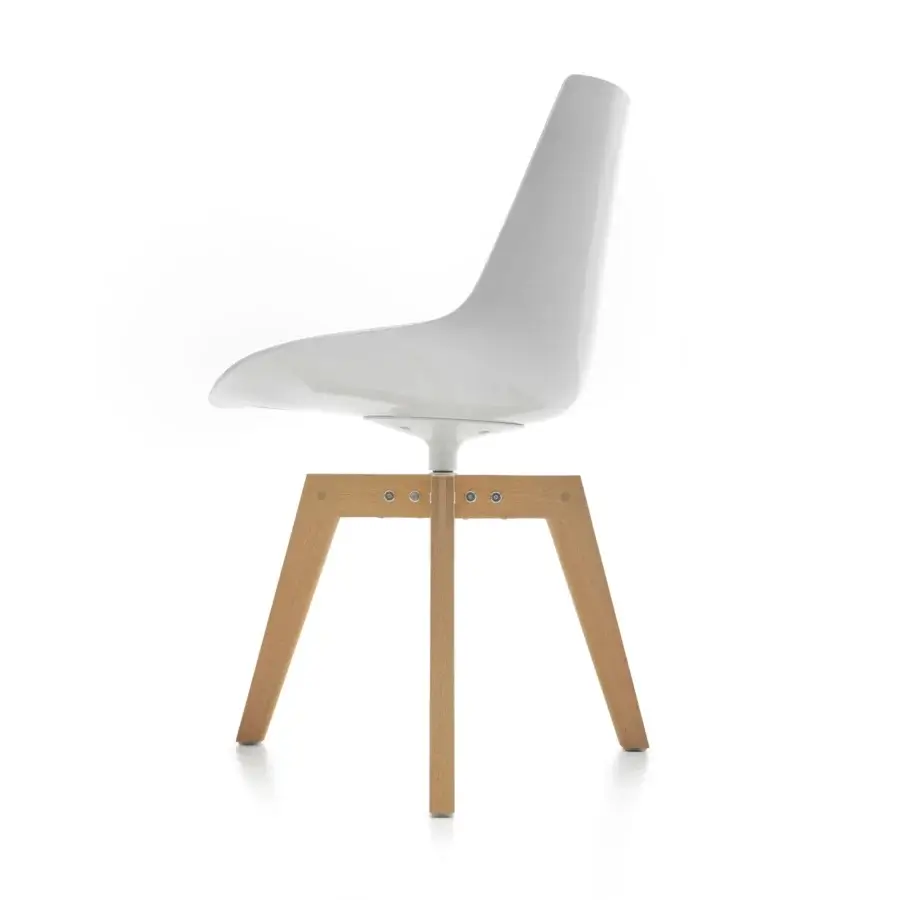 Superior MDF Italia Flow Iroko chair with glossy white polycarbonate shell and elegant Iroko wood base crafted in Italy