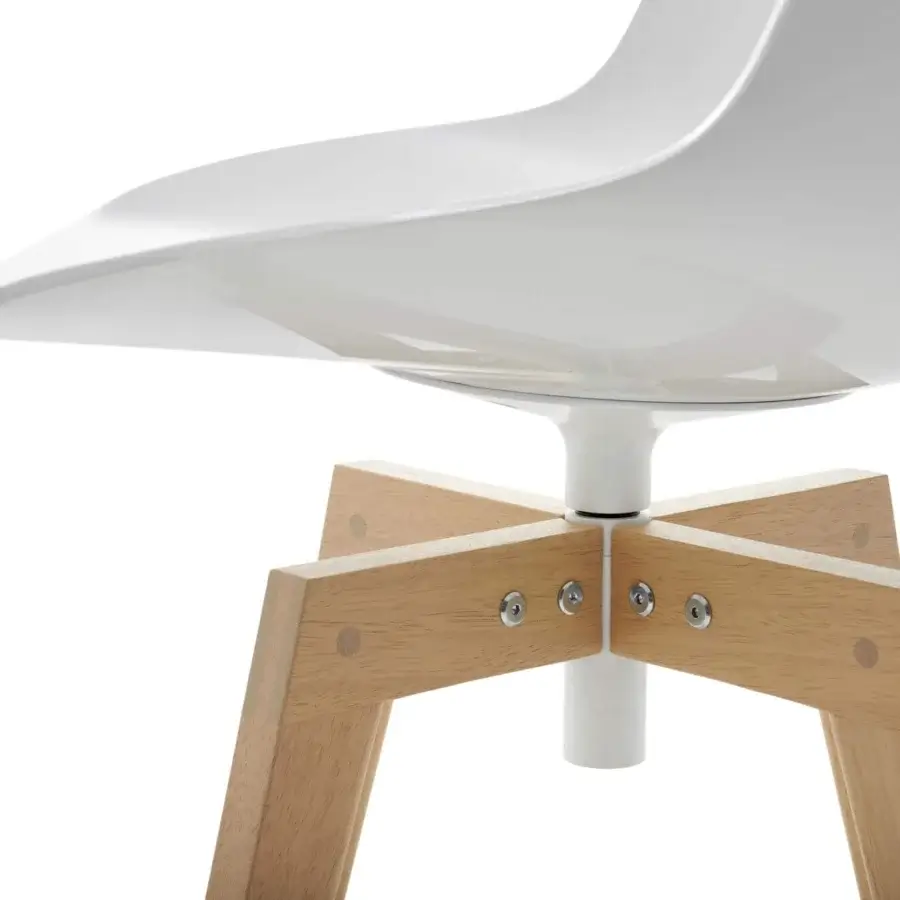 Distinguished MDF Italia Flow Iroko chair with a glossy white injection-moulded polycarbonate seat and light-toned Iroko wood swivel base