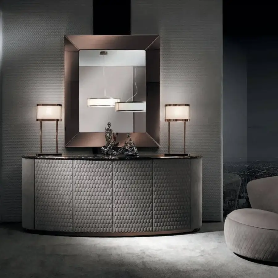 Elegant DV Home Collection Tiffany mirror with natural glass in shining stainless steel and antique bronze satin finish