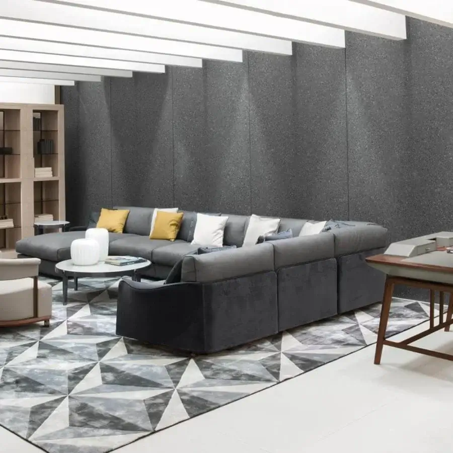 Superior Giorgetti Aura armchair with curved backrest in light grey textile and canaletto walnut base