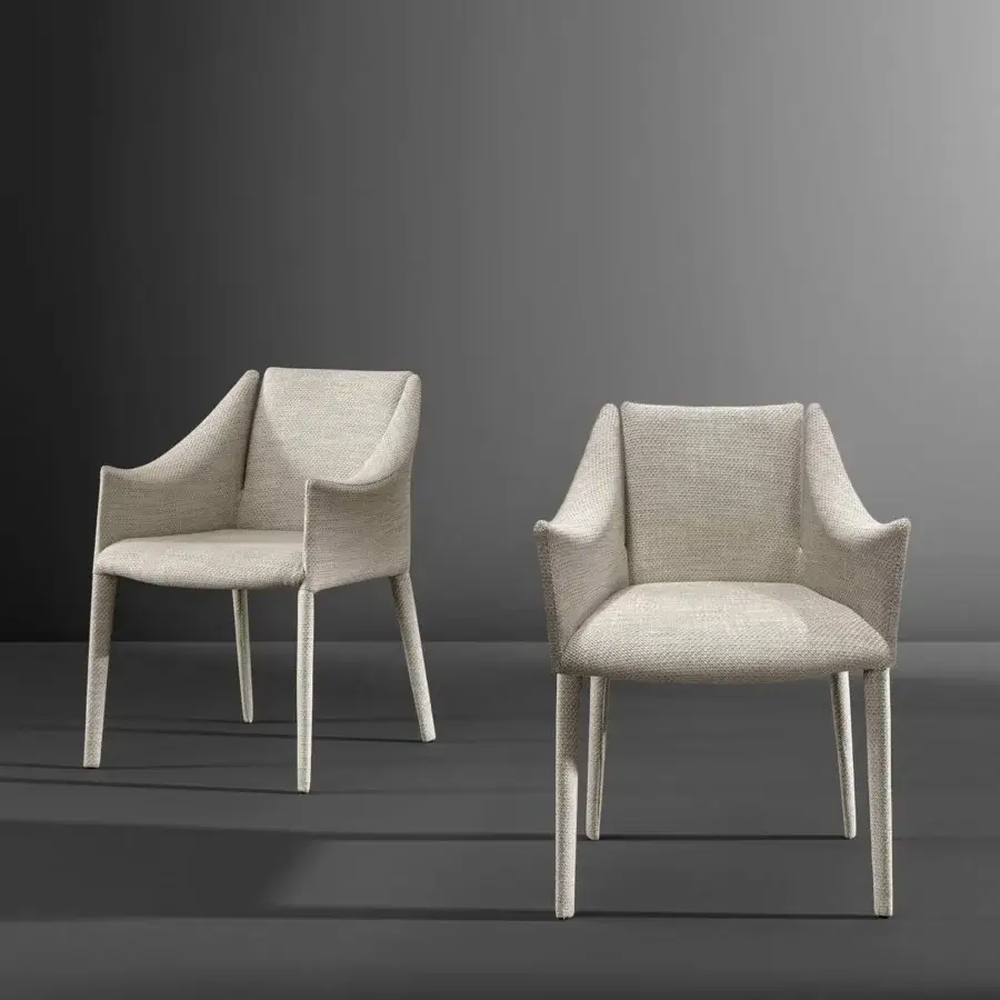 Superior Bonaldo Vela armchair in light beige woven fabric with steel structure and textile covered legs