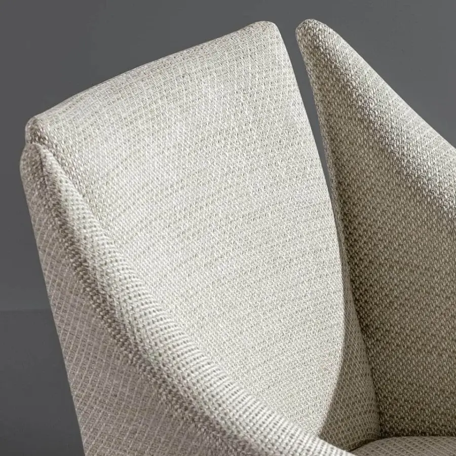 Distinguished Bonaldo Vela armchair in light beige textured fabric with high-density rubber padding and metal legs