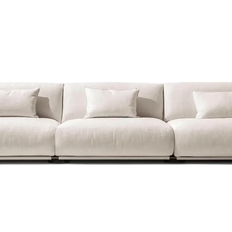 Distinguished Giorgetti Adam sofa with light beige fabric covers and pewter-painted tubular metal structure