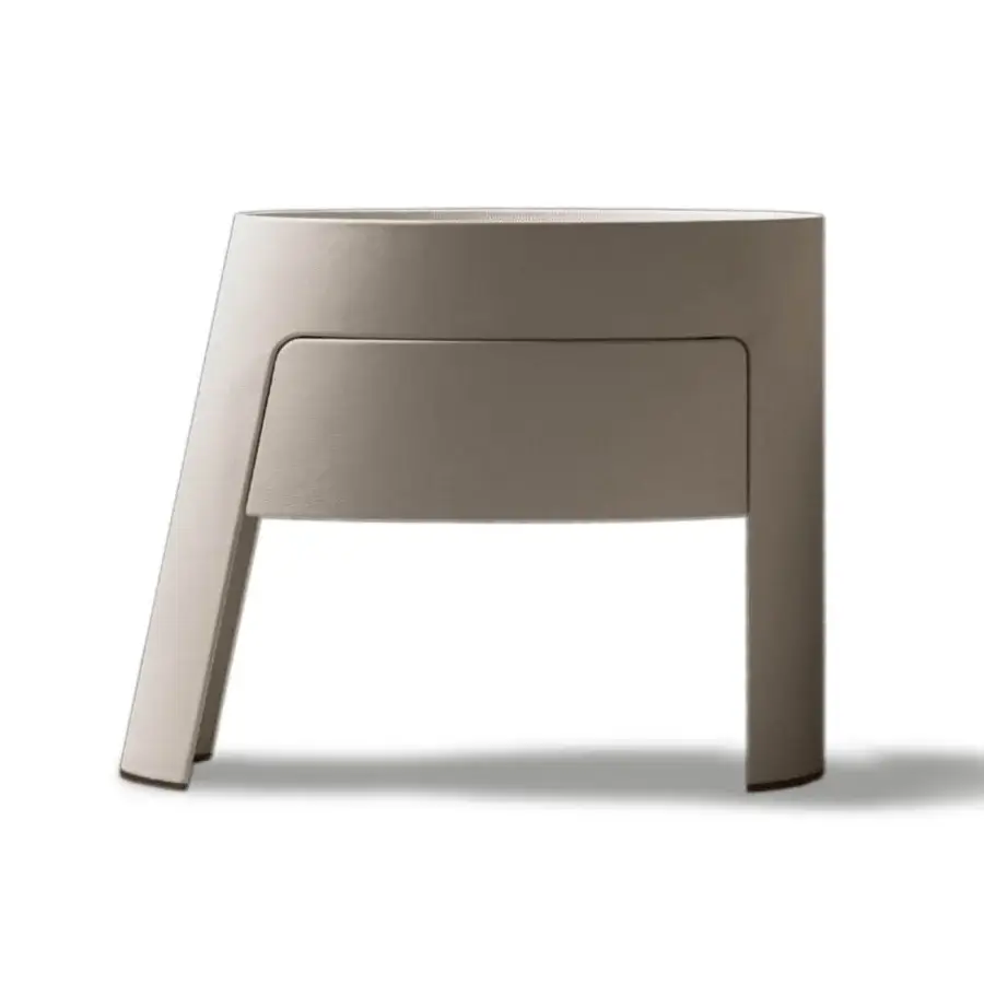 Superior Giorgetti Morfeo nightstand crafted in light brown leather with integrated drawer and dark trim legs