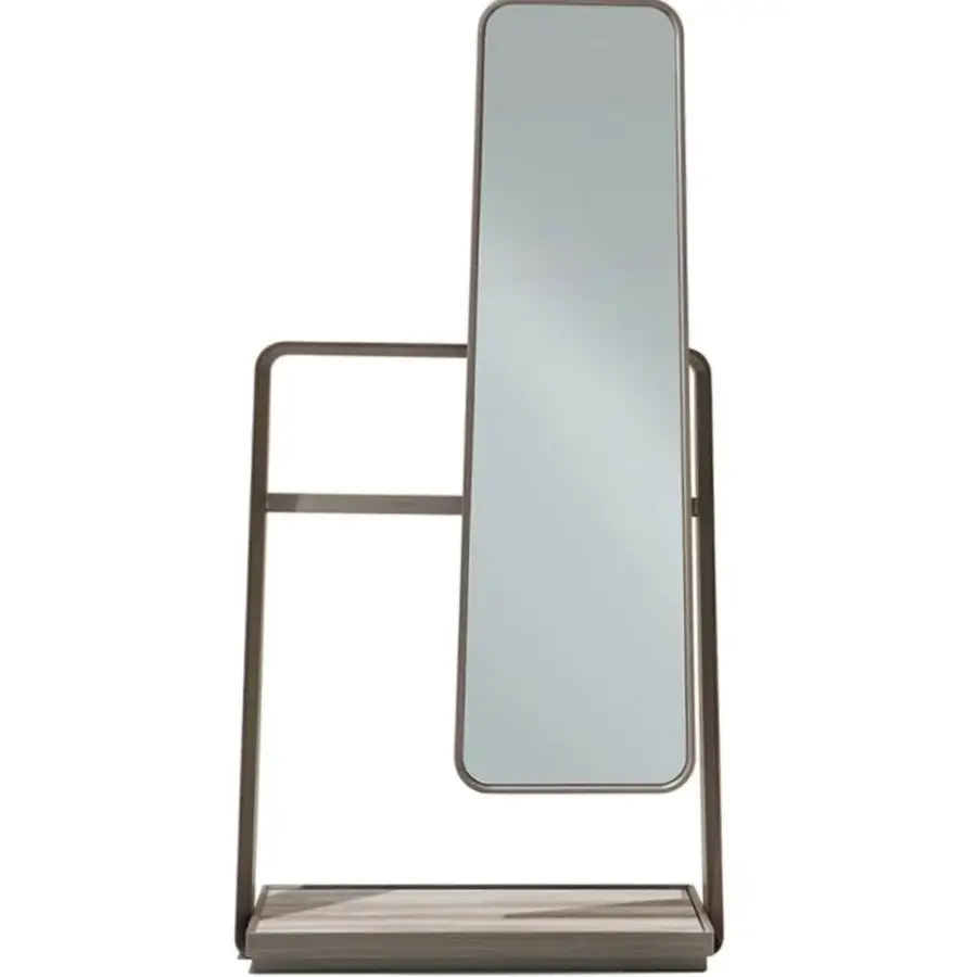 Superior Giorgetti Frame valet stand with maple wood, saddle leather and a patterned base in dark brown or bronze-toned metal