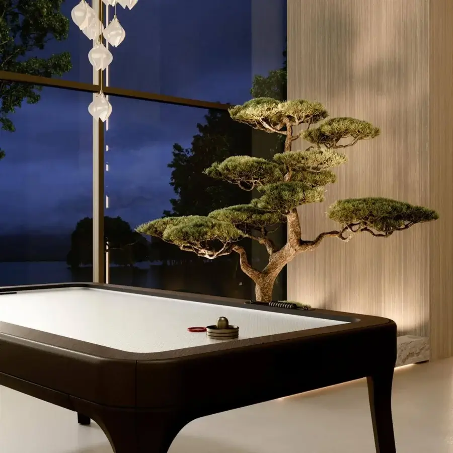 Superior Vismara Blow air hockey table with dark brown wood veneer and metal laminate playing field crafted for dynamic gameplay