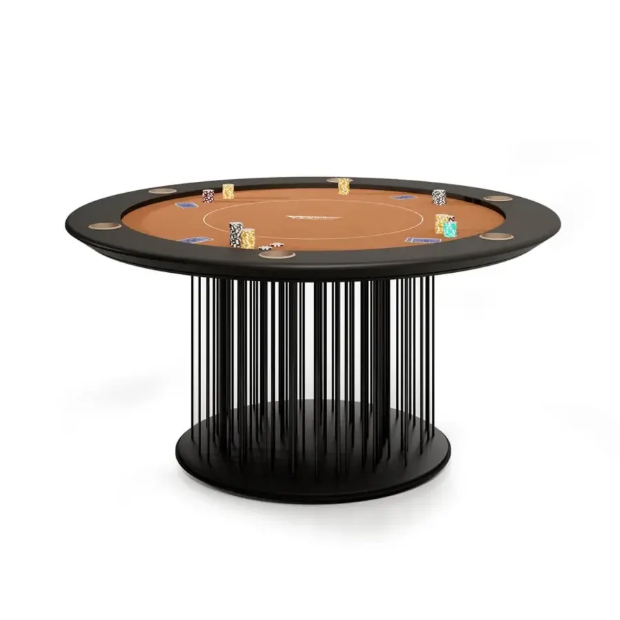 Distinguished Vismara Shanghai poker table crafted with a brown playing surface and lacquered metal base for six players