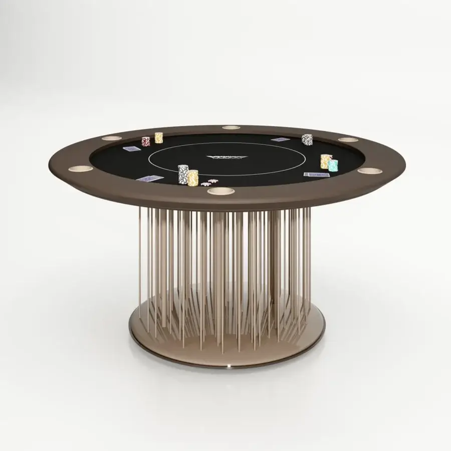 Exceptional Vismara Shanghai poker table with a black playing surface and distinctive metal lacquered stick base with a brown rim