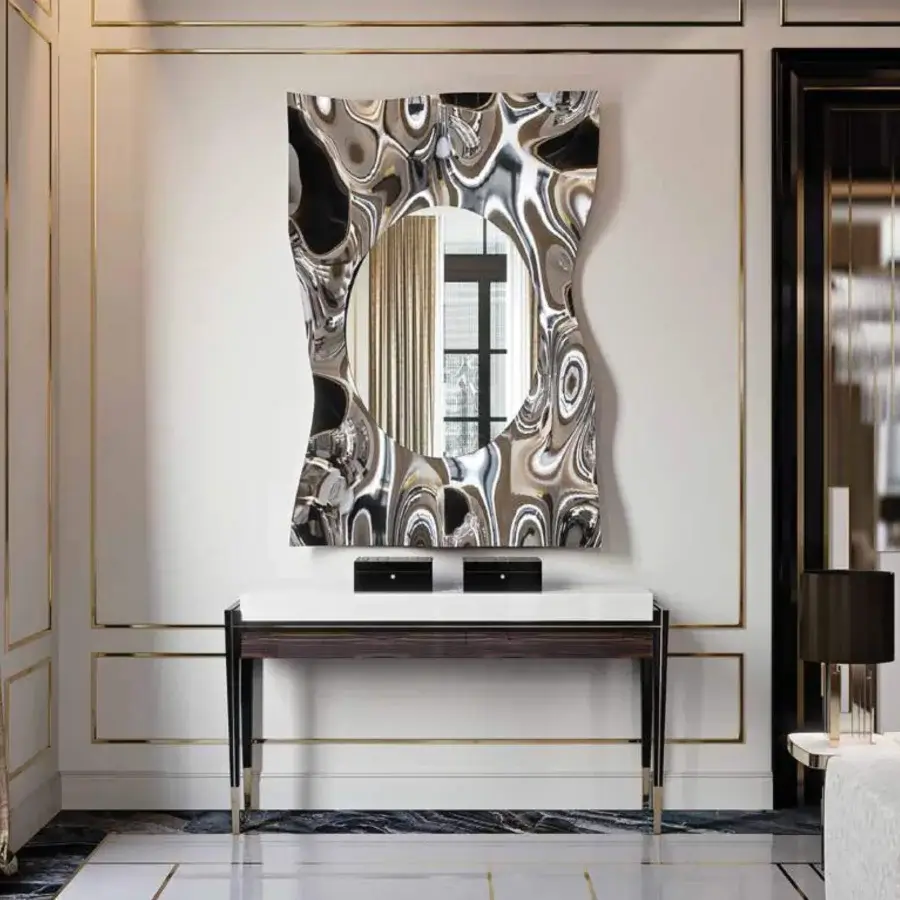 Distinguished Reflex Impact Supersilver mirror with supermirror steel frame and extra-clear glass exhibiting a polished finish