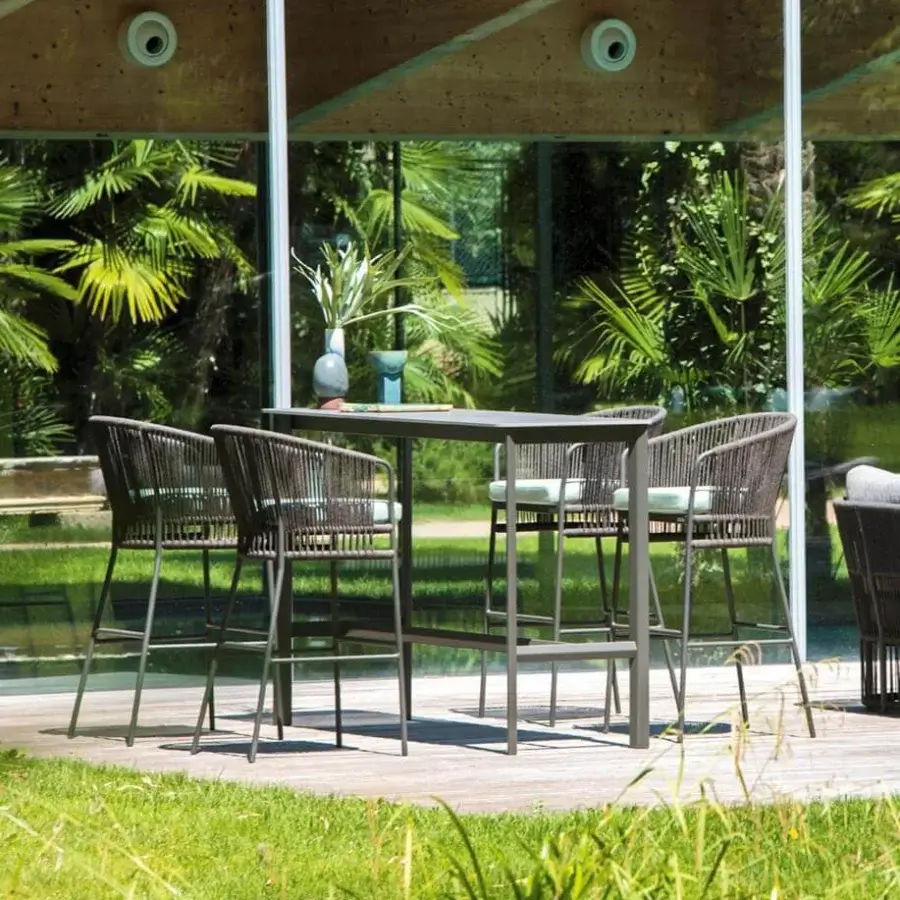 Exceptional Varaschin Tibidabo stool with dark gray aluminum frame and hand-woven dark brown backrest and seat