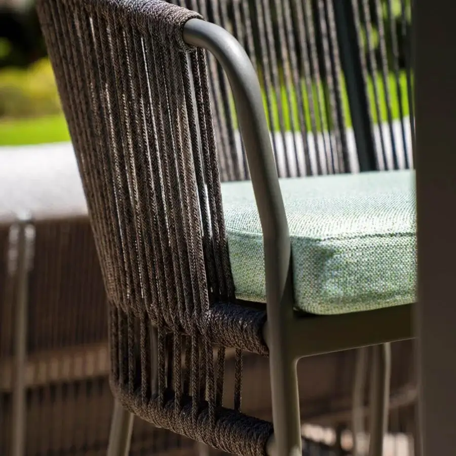 Distinguished Varaschin Tibidabo stool with aluminum structure and green woven cushion in matte grey finish