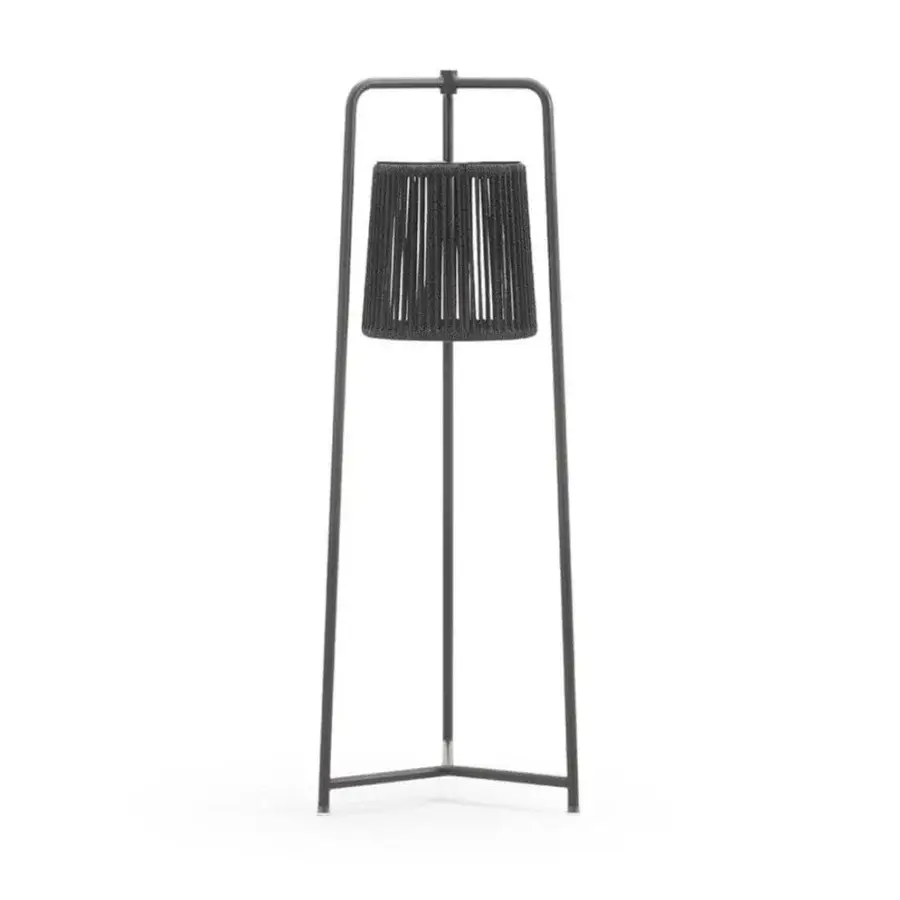 Superior Varaschin Tibidabo floor lamp with hand-woven rope lampshade and dark-toned matte metal frame