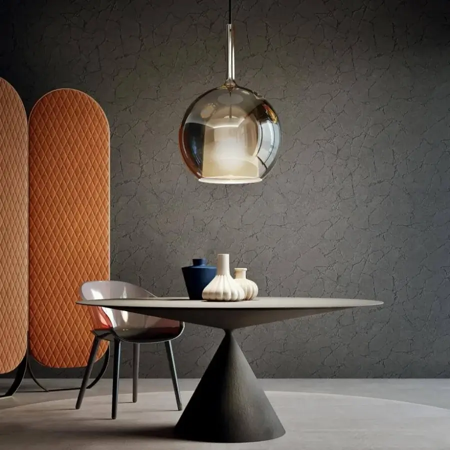 Distinguished Penta Glo Maxi suspension lamp with mirrored glass and translucent smoky gray finish crafted in titanium varnished metal