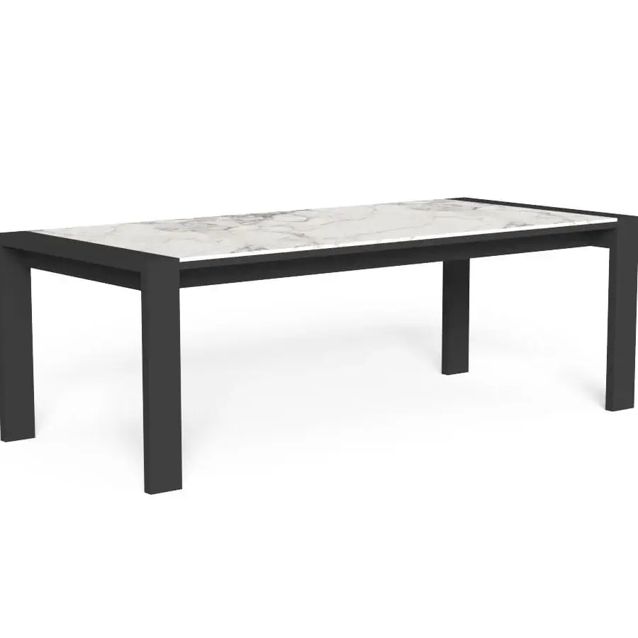 Superior Talenti Argo Alu table with calacatta porcelain stoneware top and dark powder-coated aluminum base