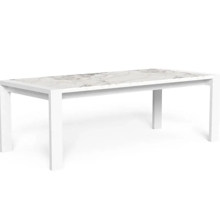 Exclusive Talenti Argo Alu table with rectangular porcelain stoneware top and powder-coated aluminum base in white and gray