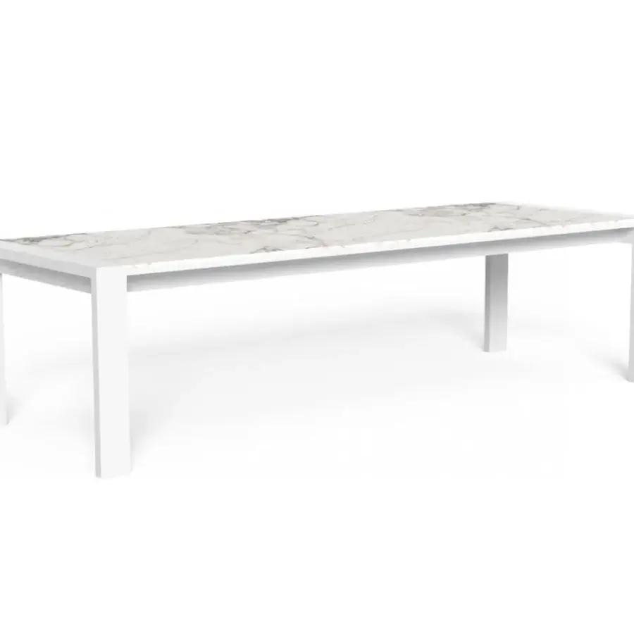 Distinguished Talenti Argo Alu table with calacatta porcelain stoneware top and matte white powder-coated aluminum base