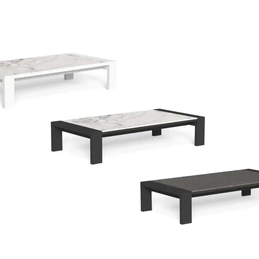 Superior Talenti Argo Alu coffee table with dark aluminum frame and sophisticated gray stoneware top