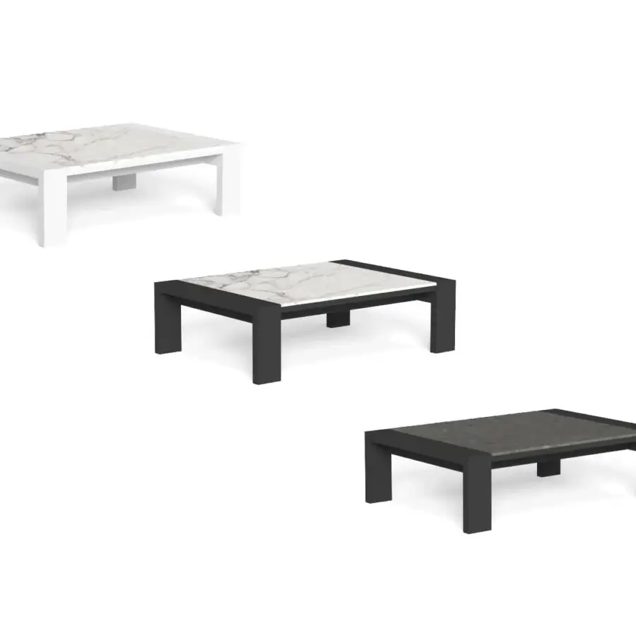 Exceptional Talenti Argo Alu coffee table with dark aluminum frame and dark stoneware top